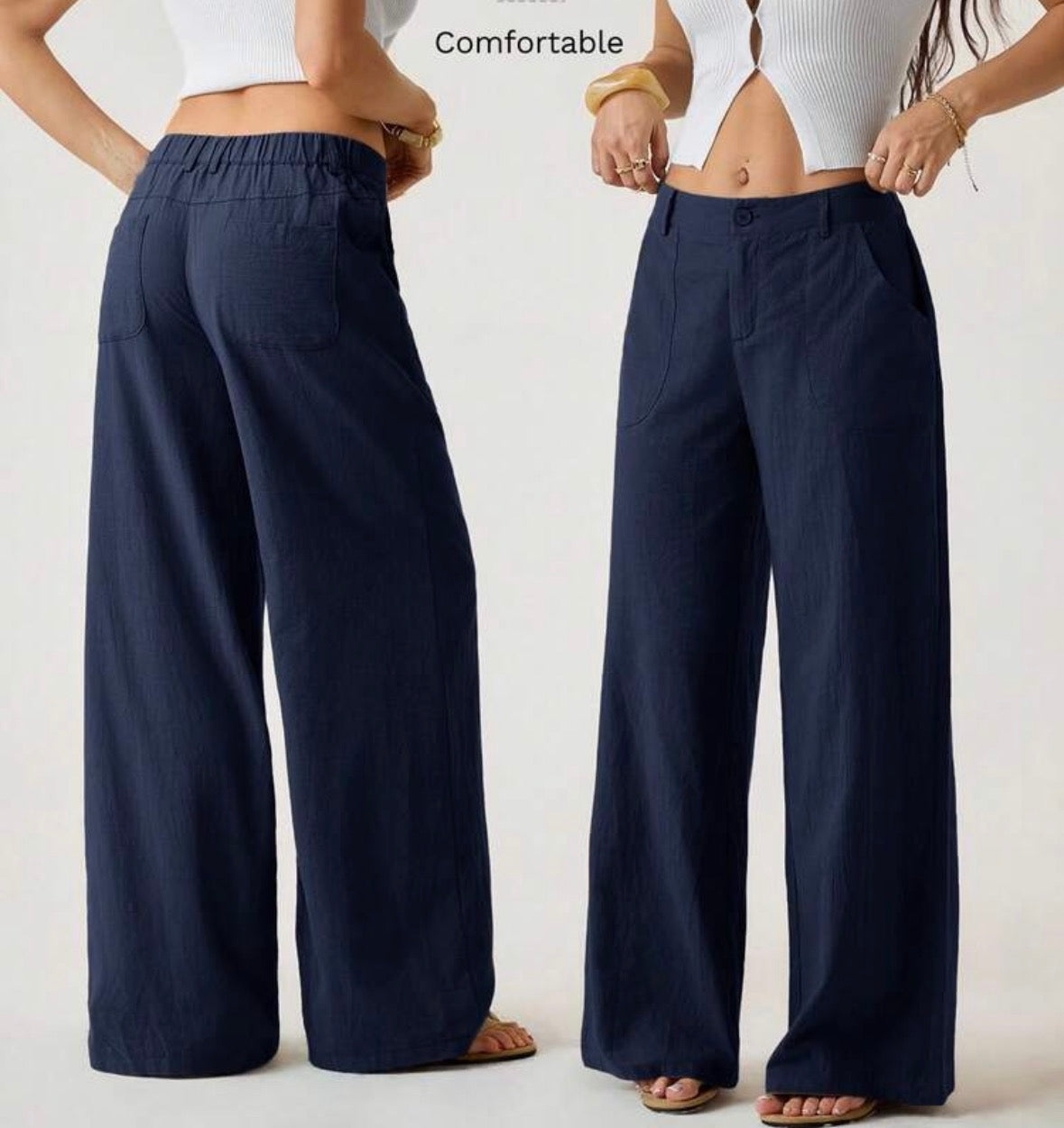 FZ Women's Washed Cotton Low Waist Straight Pants