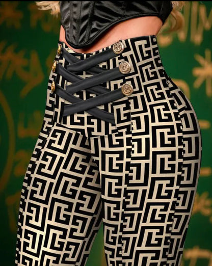 FZ Women's Geometric Print High Waist Butt Lift Skinny Pants - FZwear