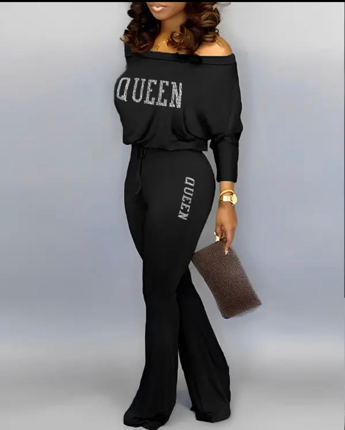 FZ Women's Rhinestone Letter Pattern Jumpsuit - FZwear