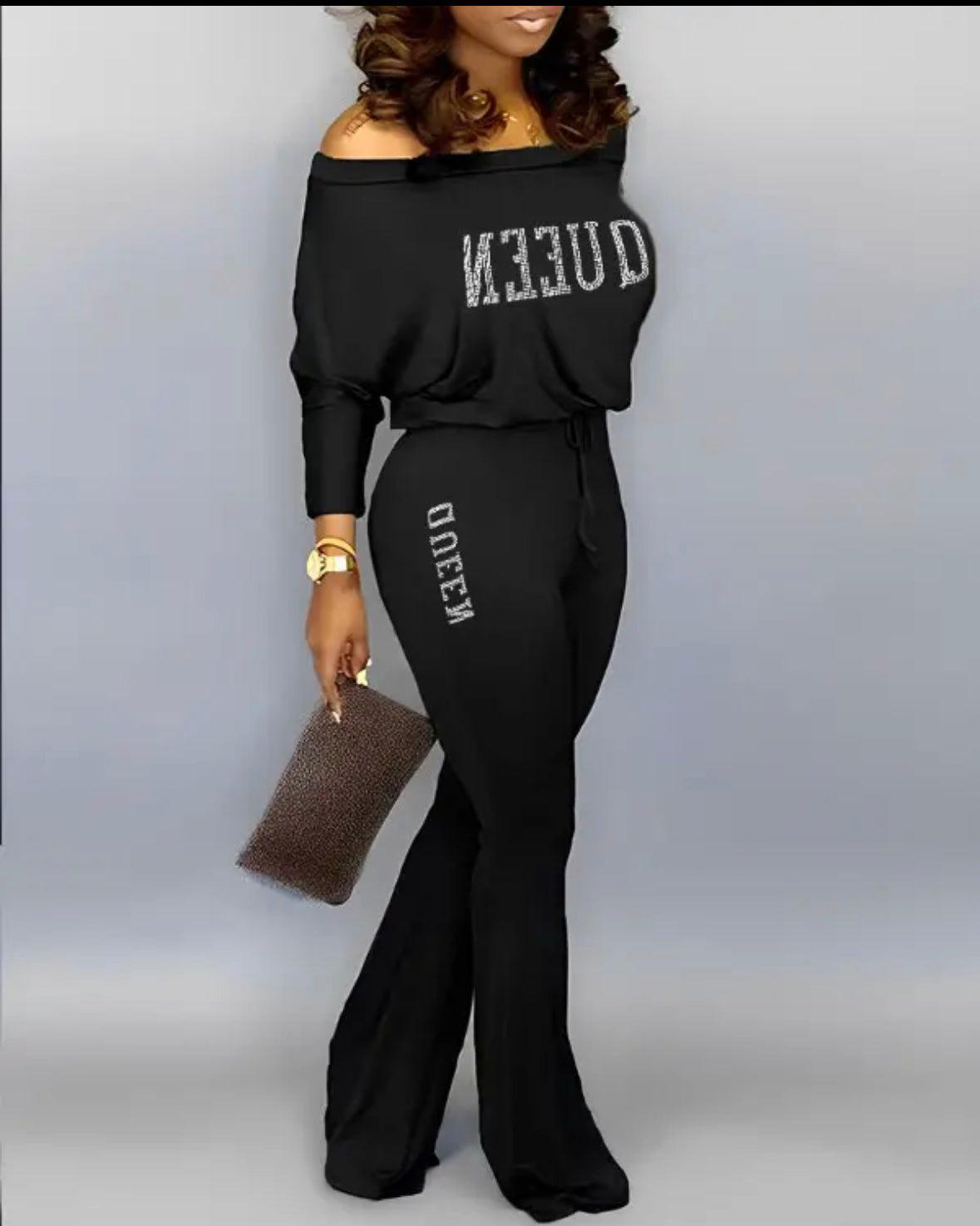 FZ Women's Rhinestone Letter Pattern Jumpsuit - FZwear