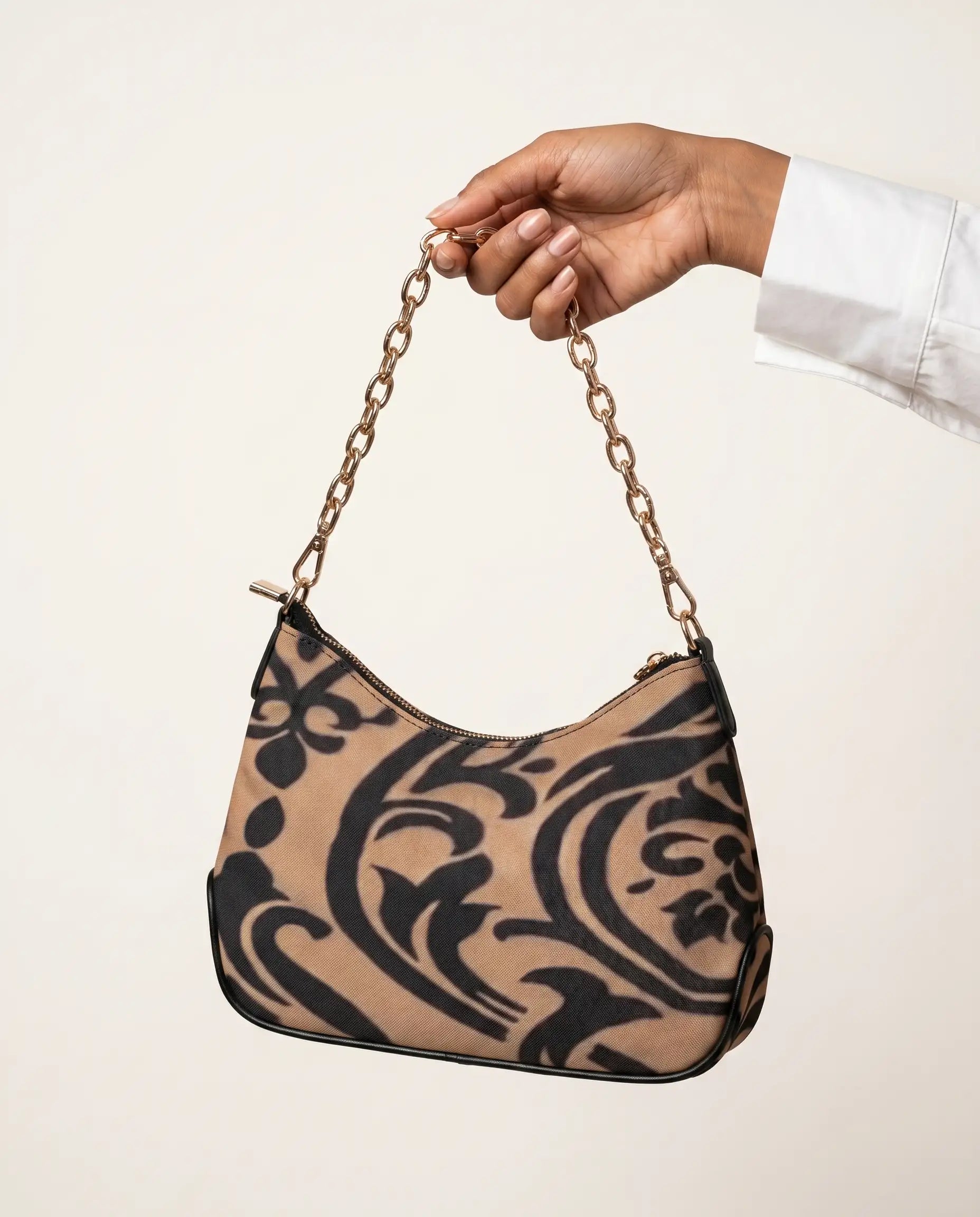 FZ Women's Twill Faux Leather Chain Shoulder Bag