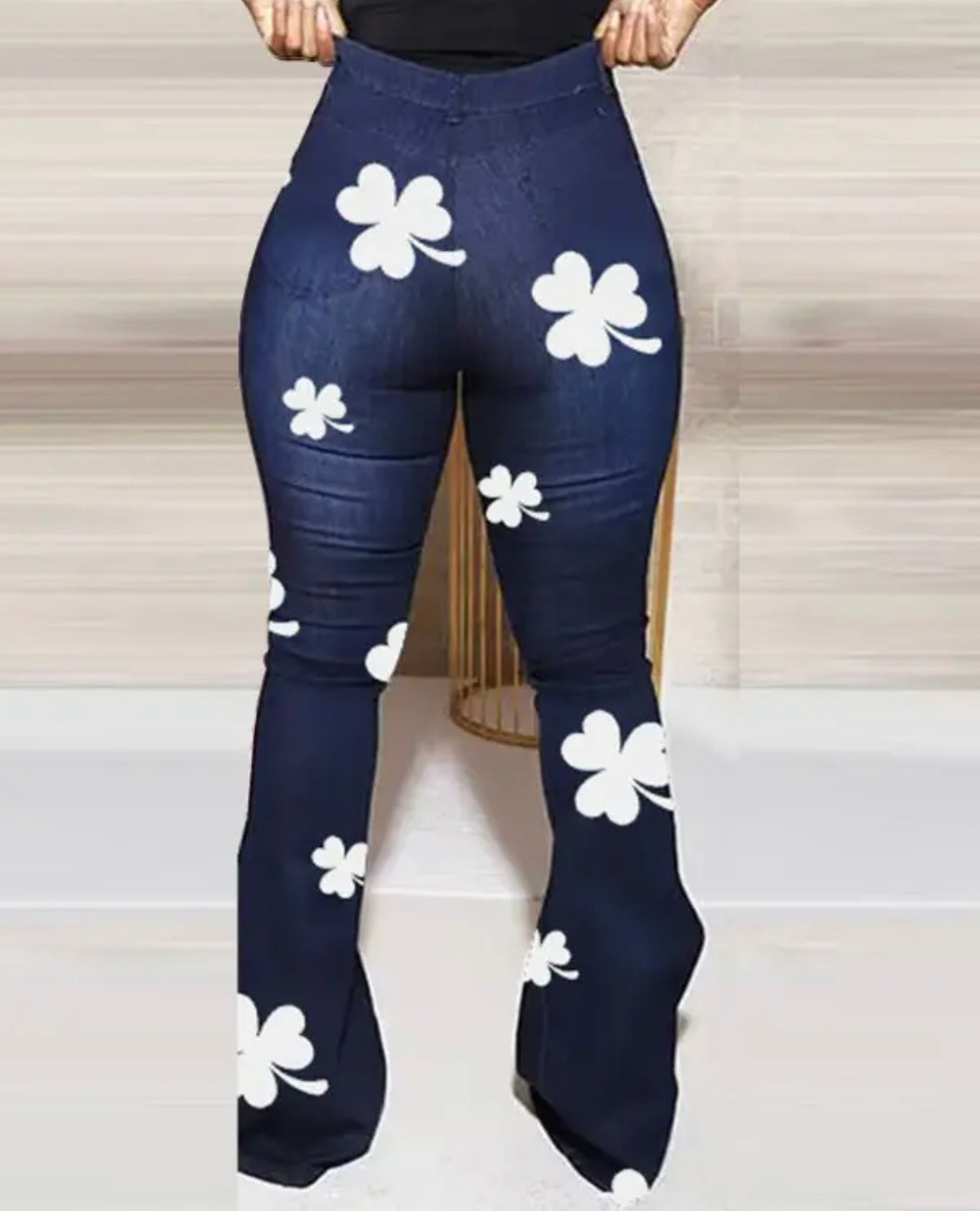 FZ Women's Shamrock Print High Waist Flared Leg Denim Pants - FZwear