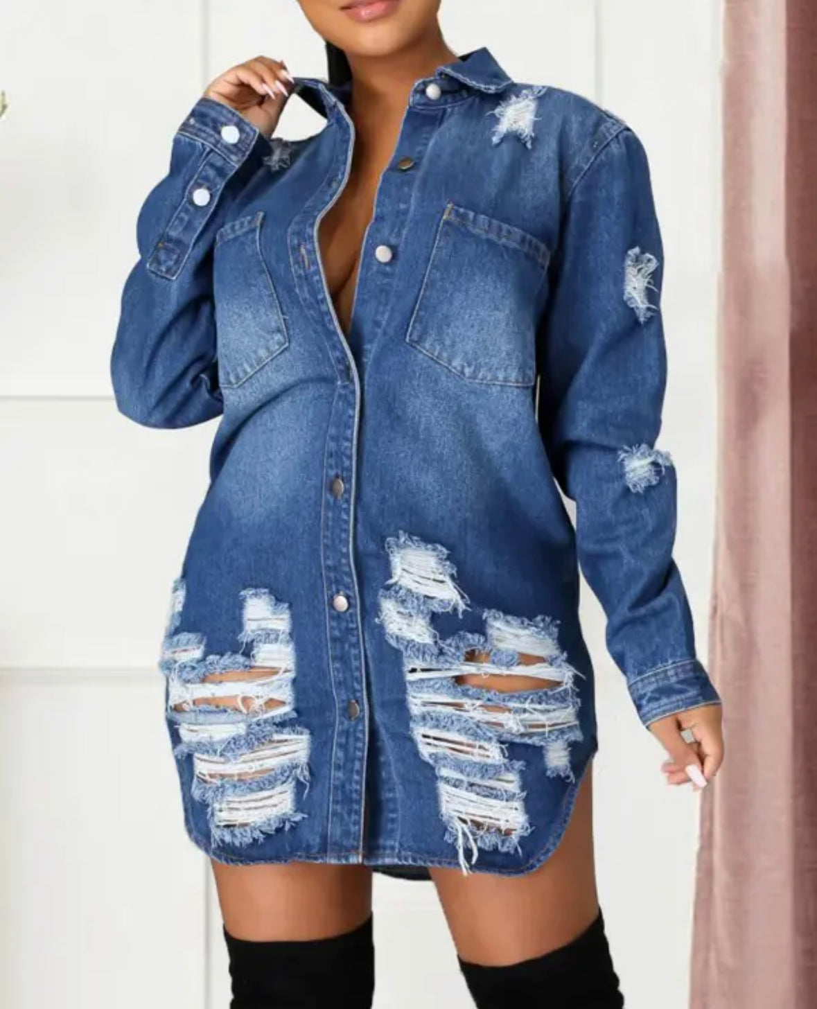 FZ Women's Fringe Hem Cutout Denim Shirt Dress - FZwear