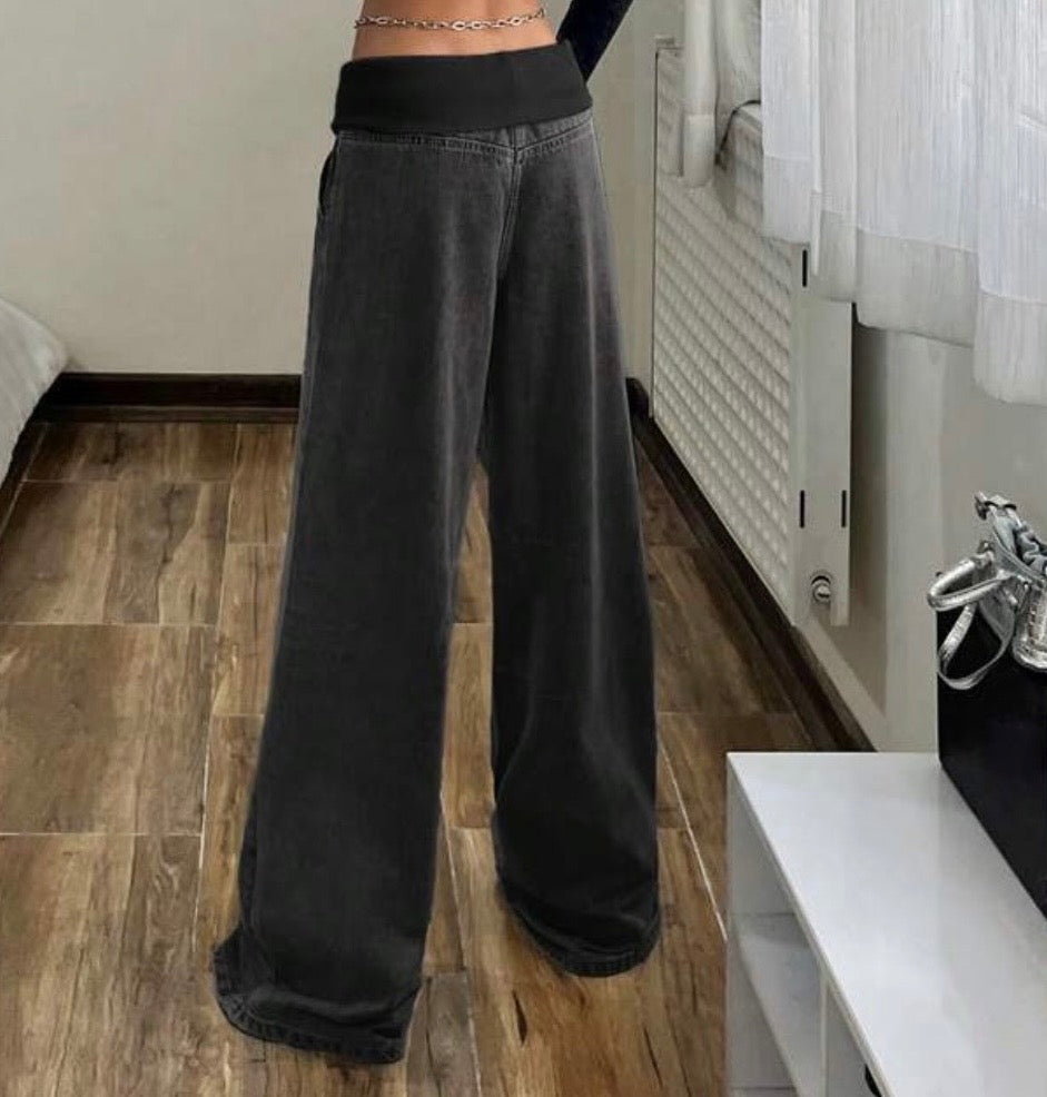 FZ Women's Casual Washed Wide-Leg Denim Pants