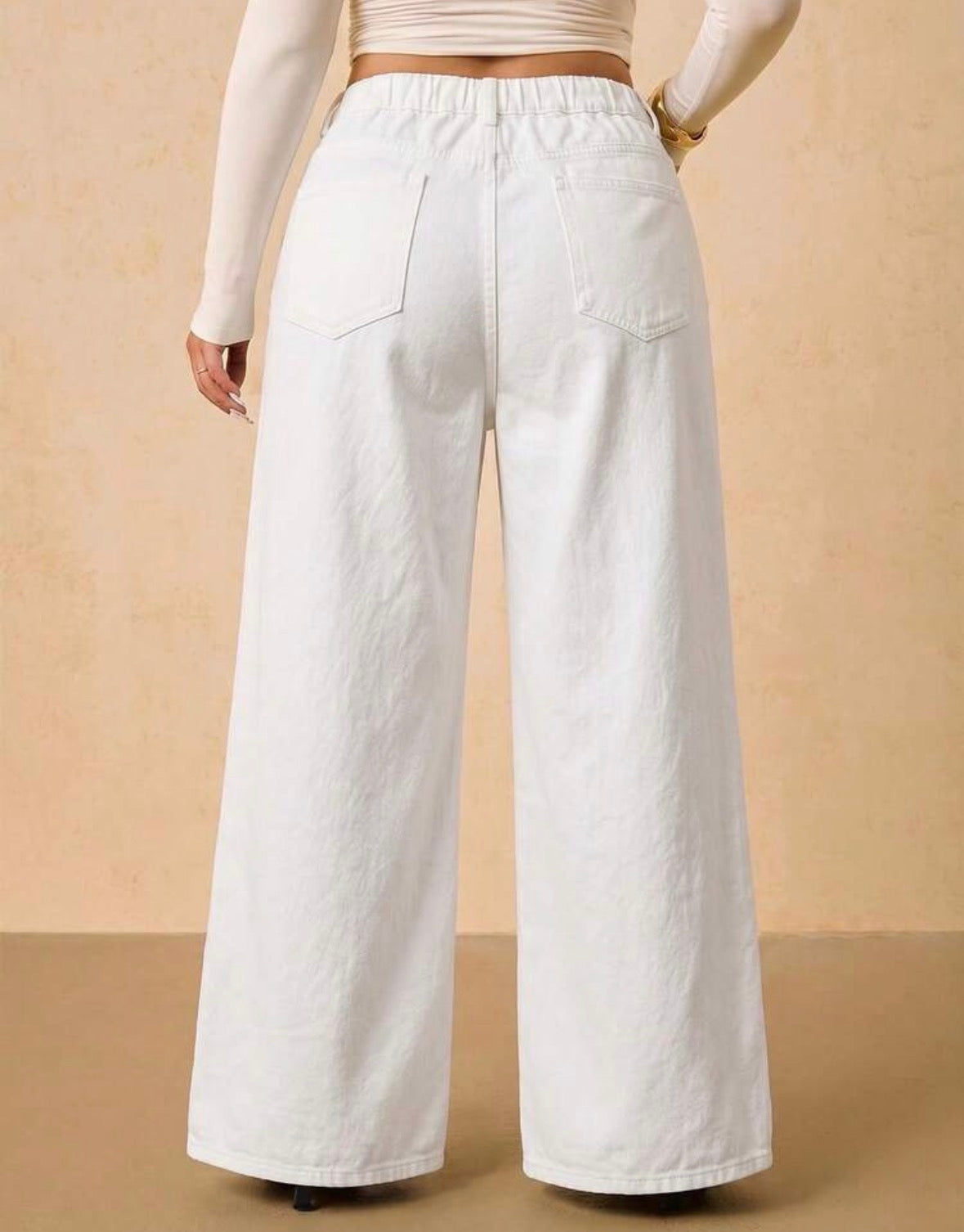 FZ Women's Plus Size Casual Versatile Solid Color Wide Leg Denim Pants