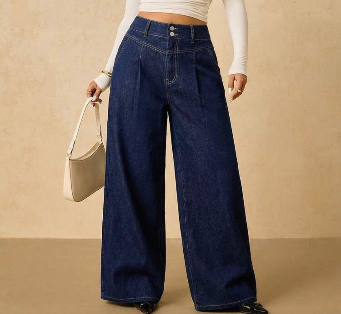 FZ Women's Plus Size Casual Versatile Solid Color Wide Leg Denim Pants