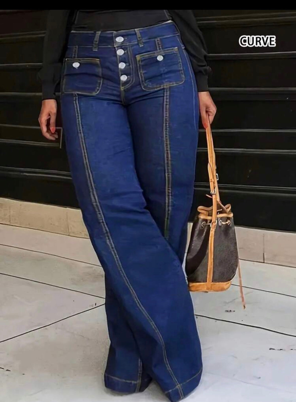 FZ Women's Plus Size Multi-Button Flared Denim Pants