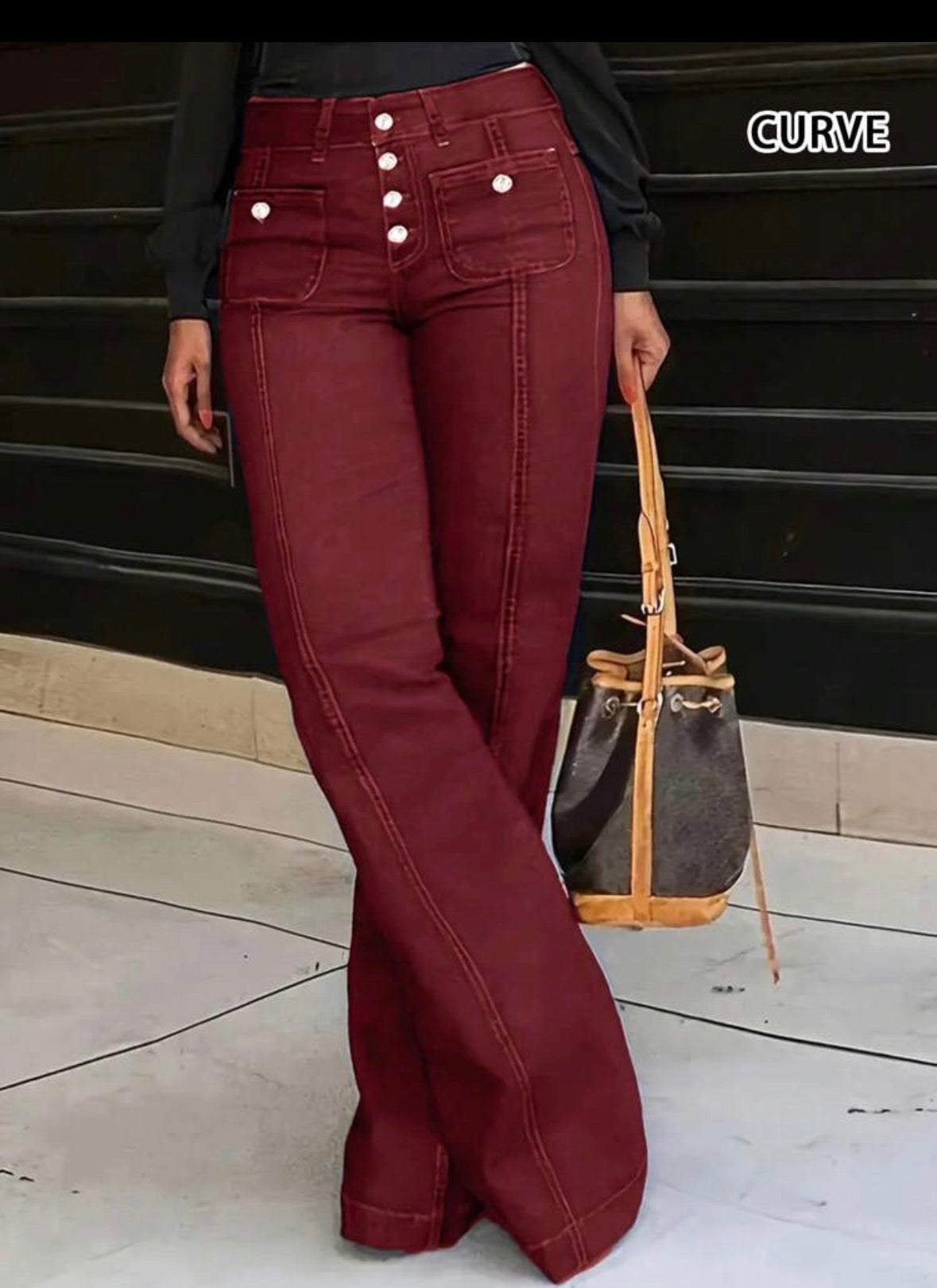 FZ Women's Plus Size Multi-Button Flared Denim Pants