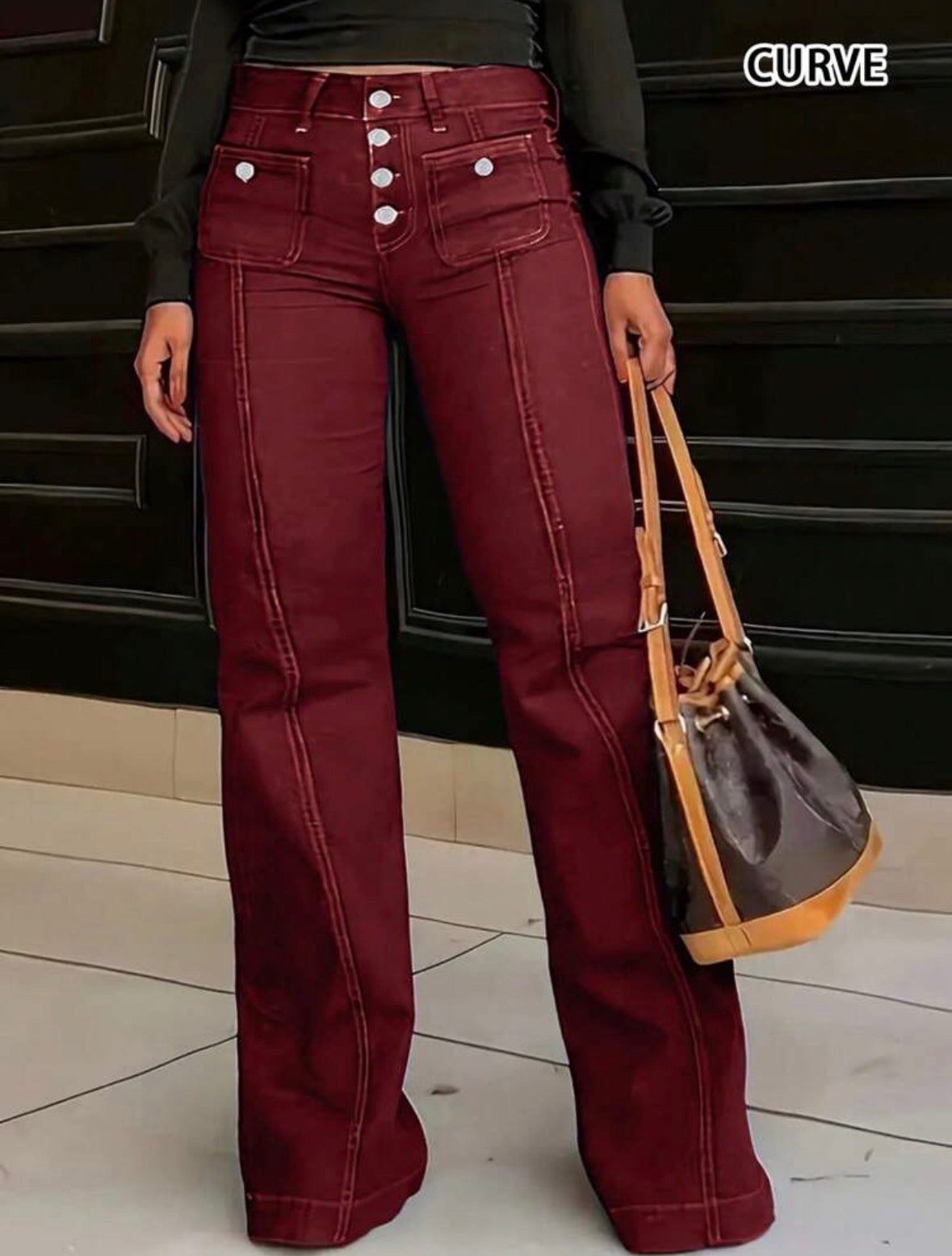 FZ Women's Plus Size Multi-Button Flared Denim Pants