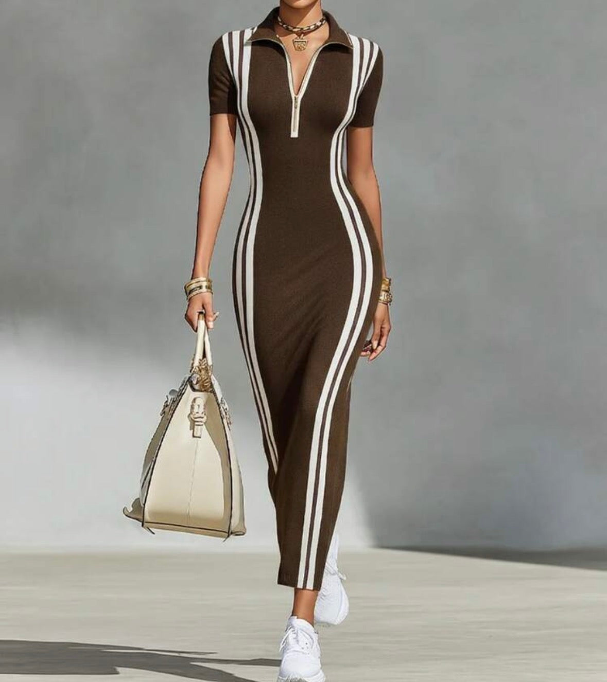 FZ Women's Vertical Side Stripes Chic Sporty Bodycon Pencil Dress