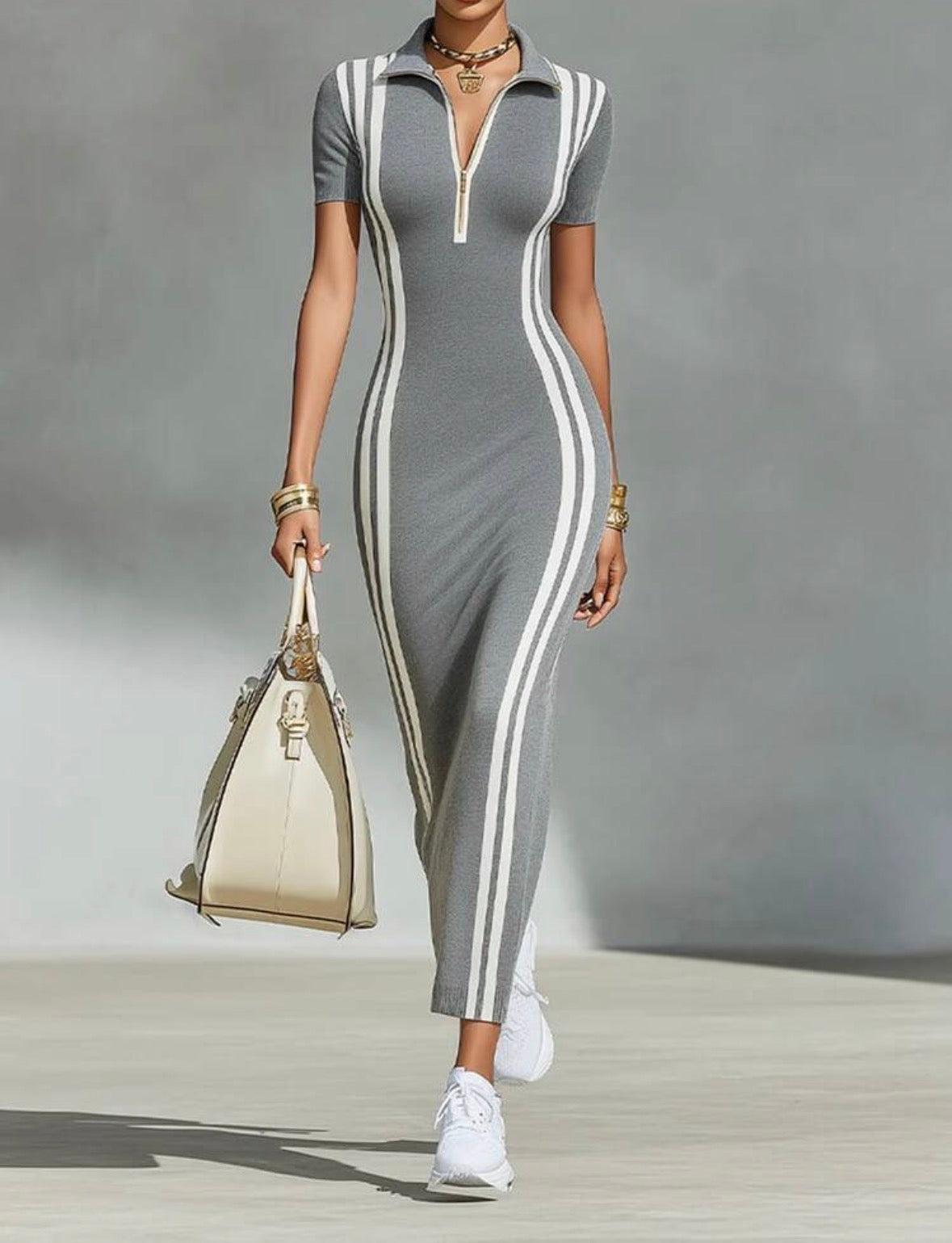FZ Women's Vertical Side Stripes Chic Sporty Bodycon Pencil Dress
