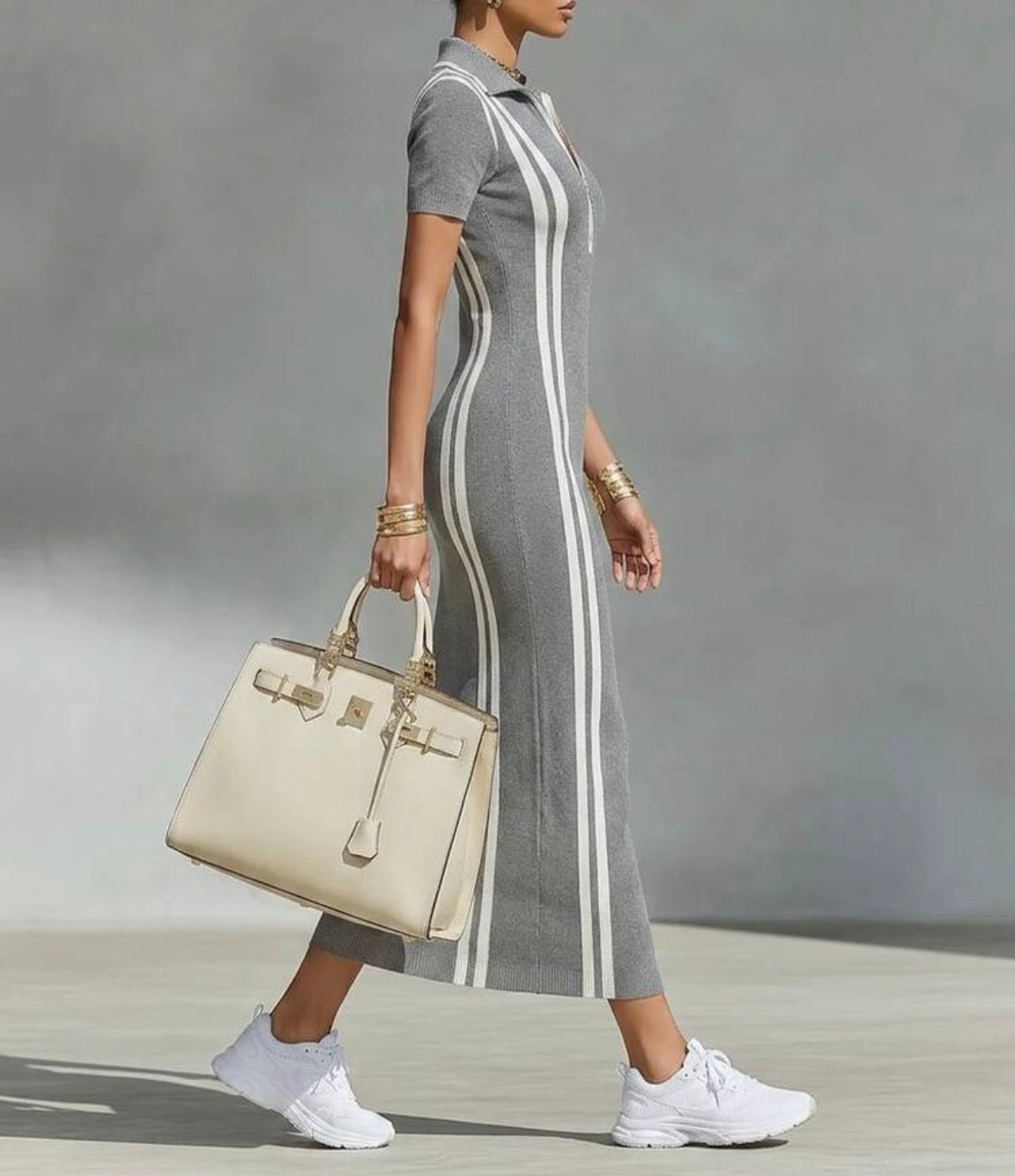 FZ Women's Vertical Side Stripes Chic Sporty Bodycon Pencil Dress