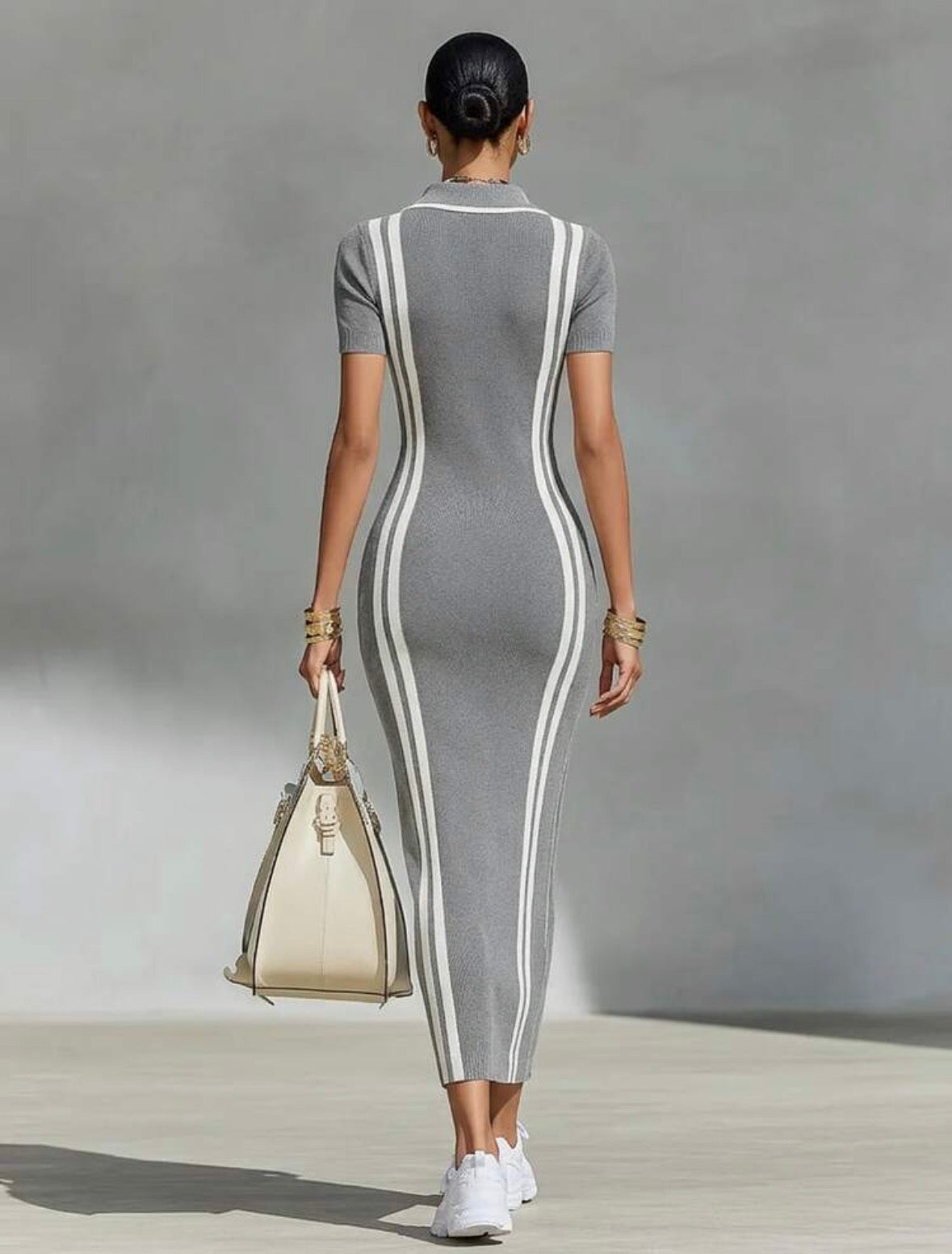 FZ Women's Vertical Side Stripes Chic Sporty Bodycon Pencil Dress