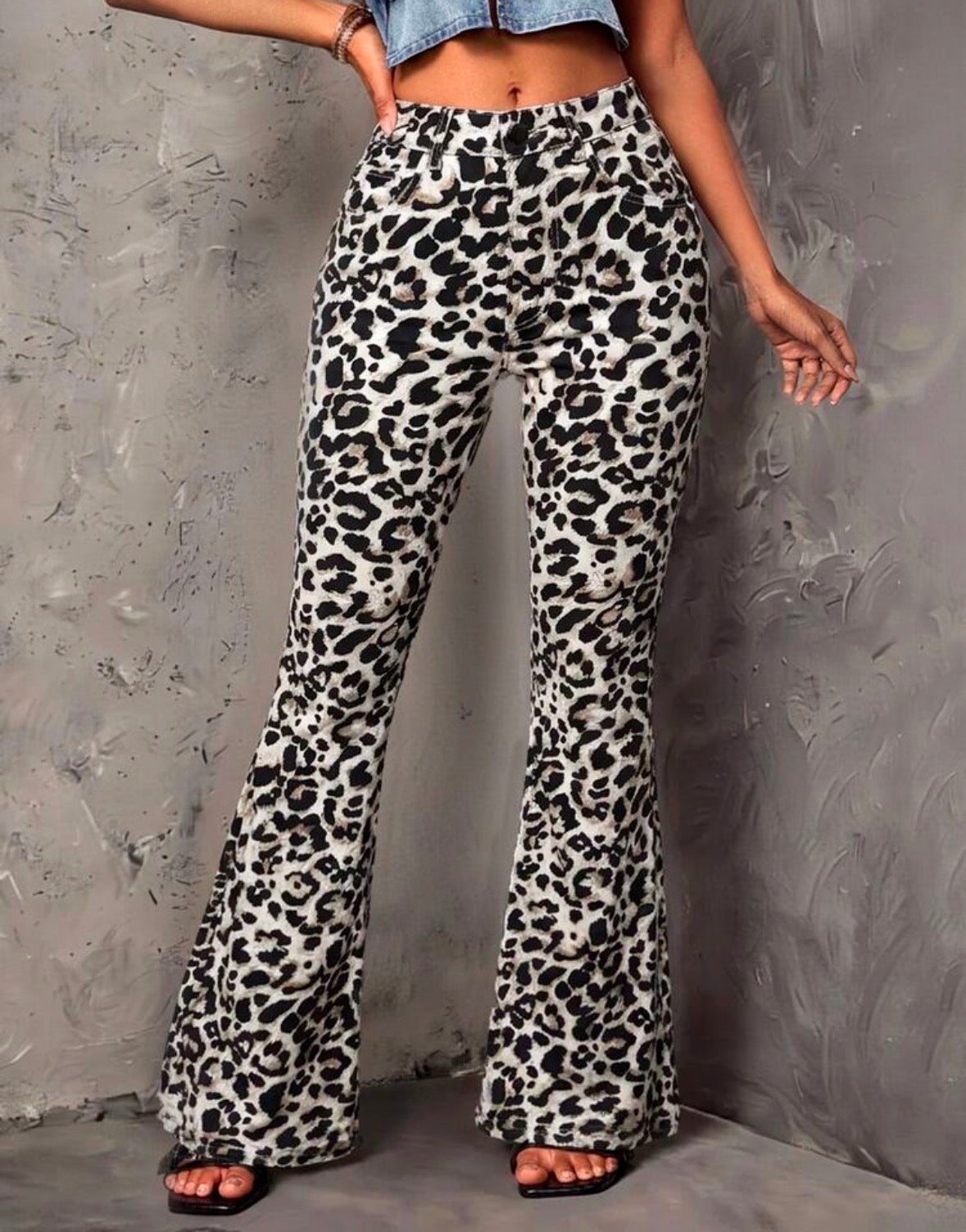 FZ Women's Leopard Print Button Pocket Casual Street Out Denim Pants