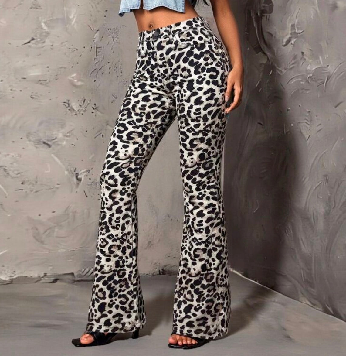 FZ Women's Leopard Print Button Pocket Casual Street Out Denim Pants