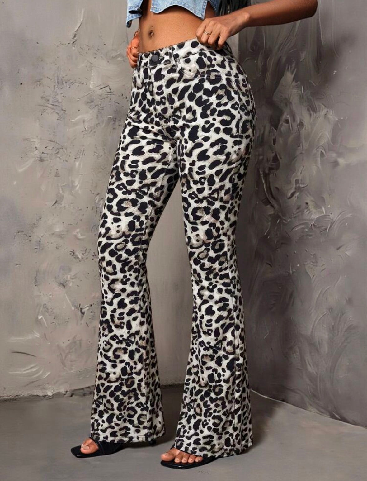 FZ Women's Leopard Print Button Pocket Casual Street Out Denim Pants
