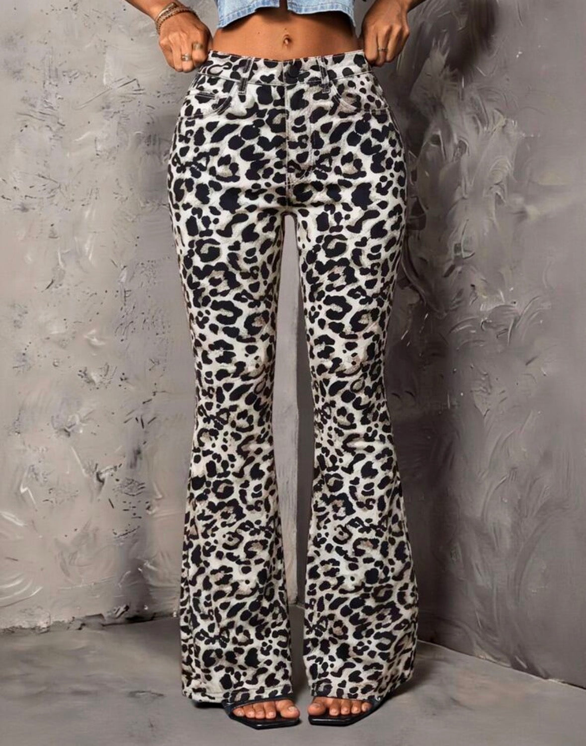 FZ Women's Leopard Print Button Pocket Casual Street Out Denim Pants