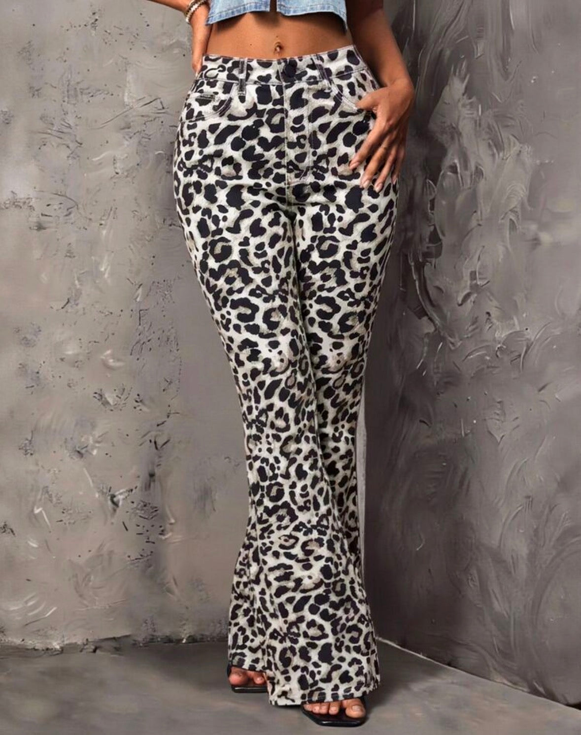 FZ Women's Leopard Print Button Pocket Casual Street Out Denim Pants