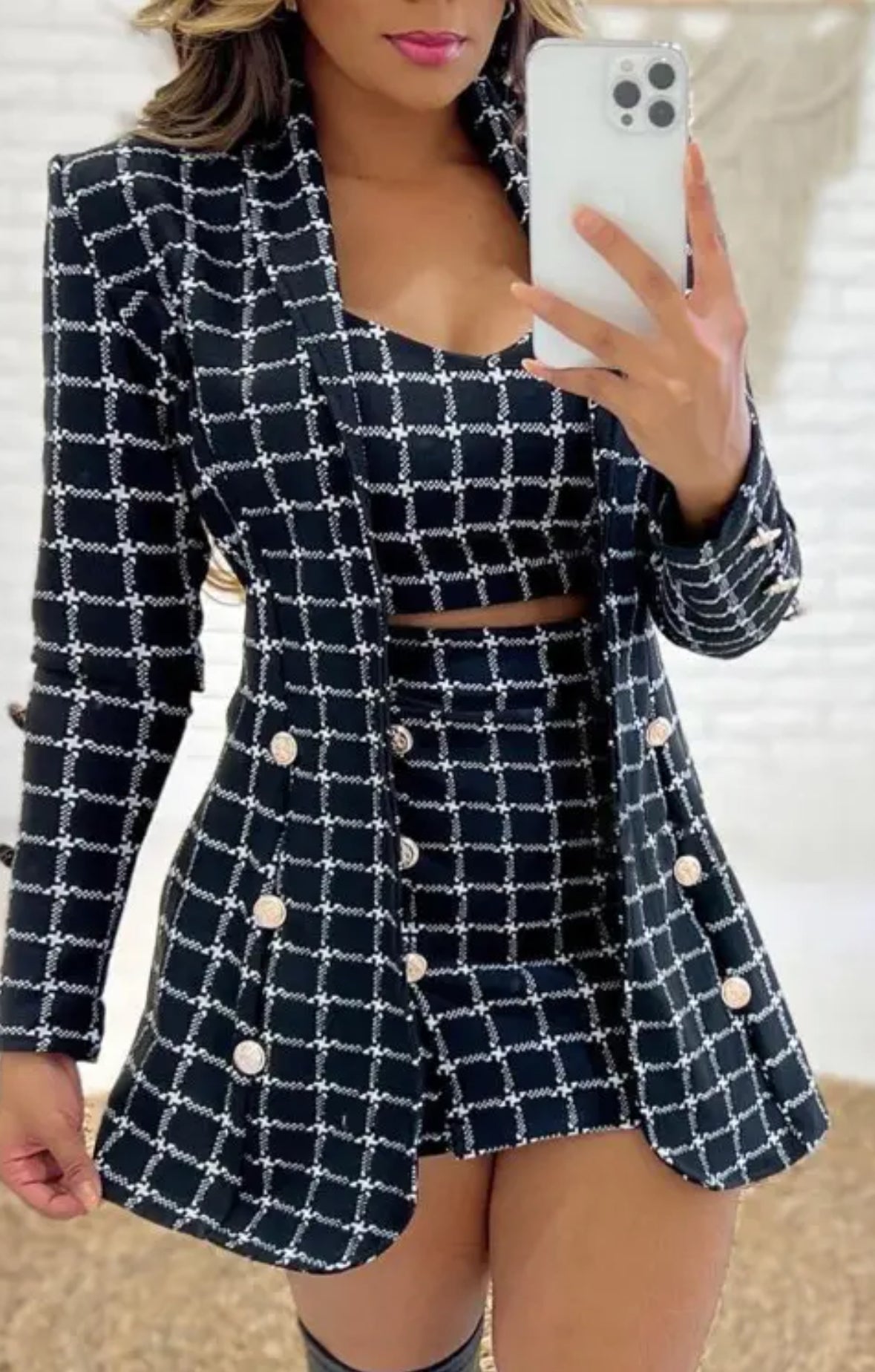 FZ Women's Plaid Print Blazer Coat & Skirt Suit - FZwear