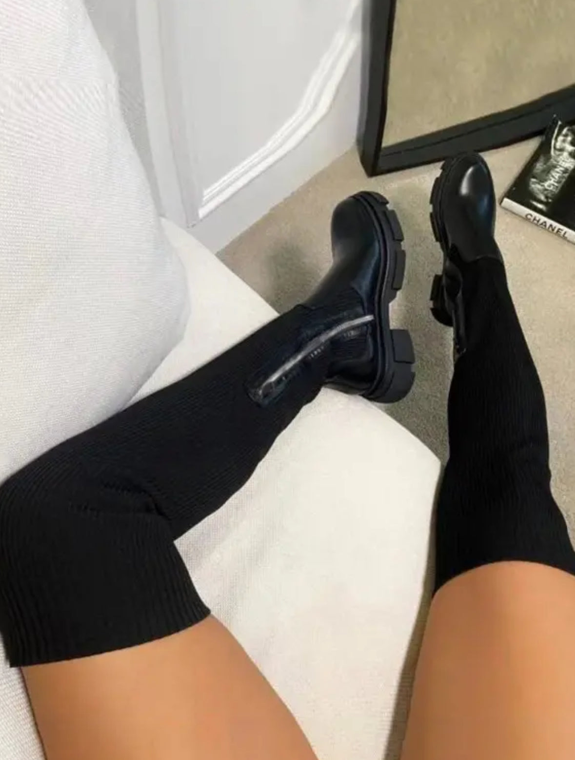 FZ Women's Plain Knit Knee High Boots - FZwear