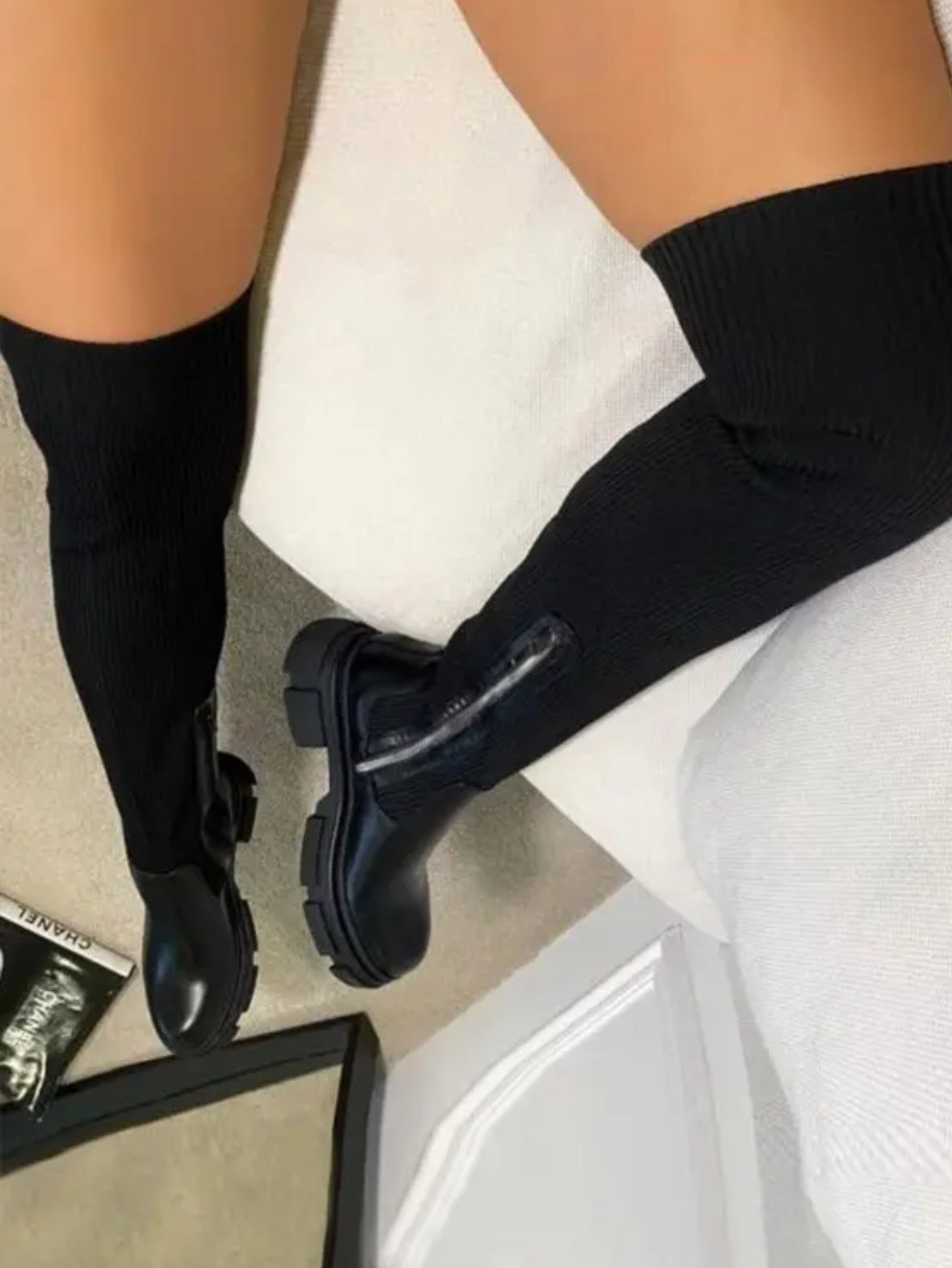 FZ Women's Plain Knit Knee High Boots - FZwear