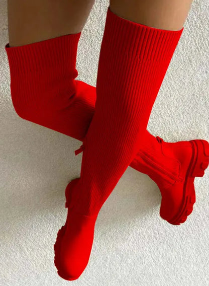 FZ Women's Plain Knit Knee High Boots