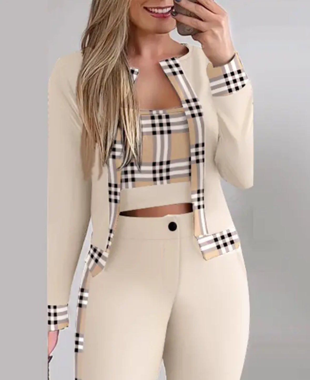 FZ Women's 3PCS Plaid Print Pants Suit - FZwear