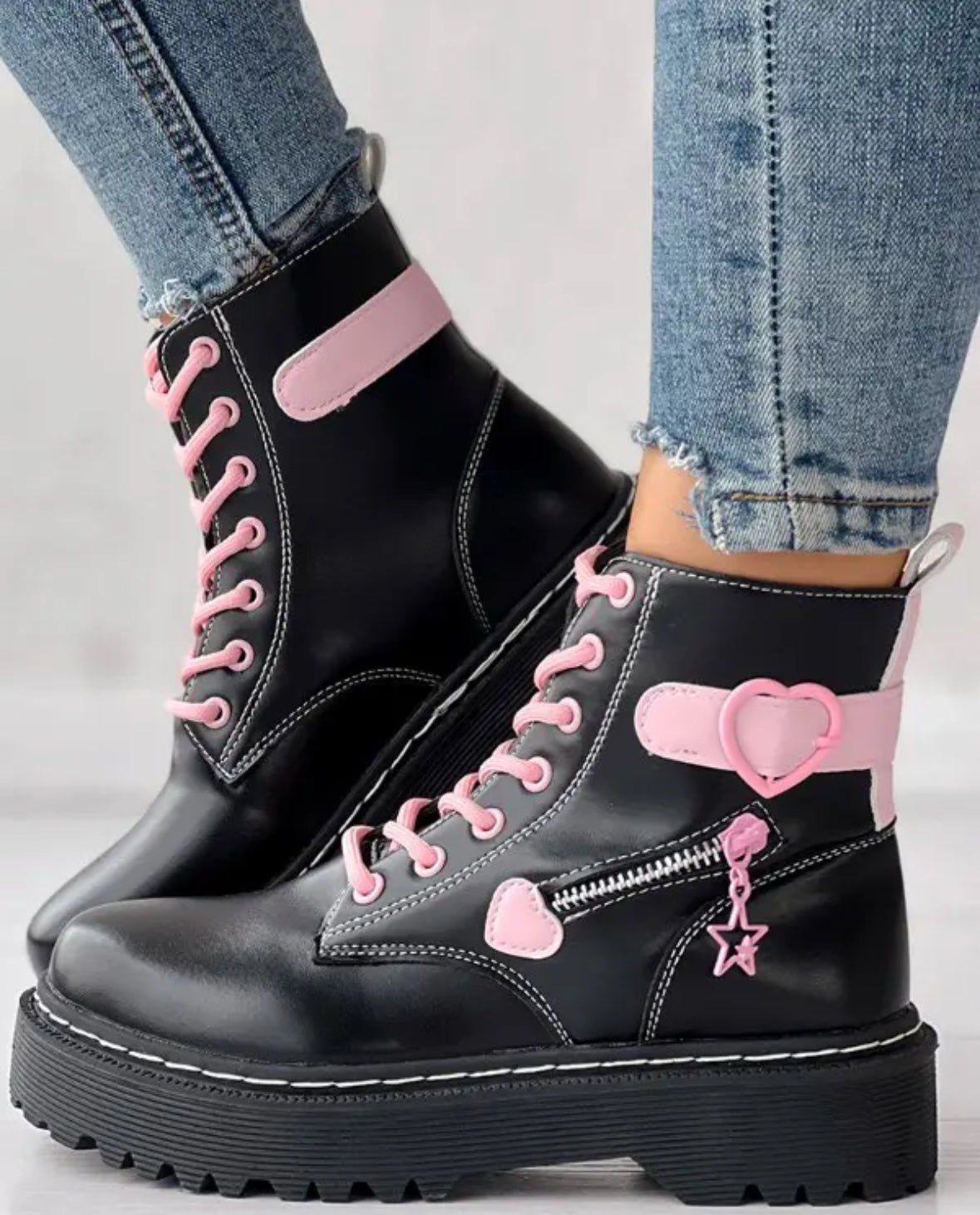 FZ Women's Heart Buckled Zipper Design Ankle Boots