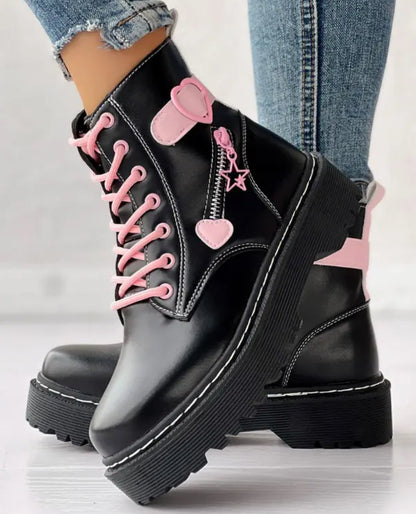 FZ Women's Heart Buckled Zipper Design Ankle Boots - FZwear