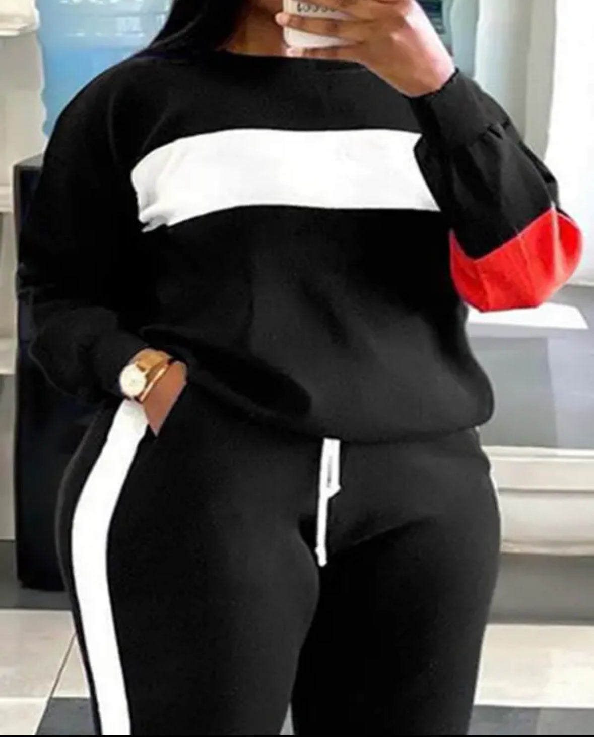 FZ Women's Plus Size Striped Sweatpants Suit