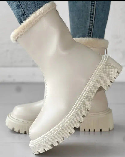 FZ Women's Zipper Design Fuzzy Winter Boots