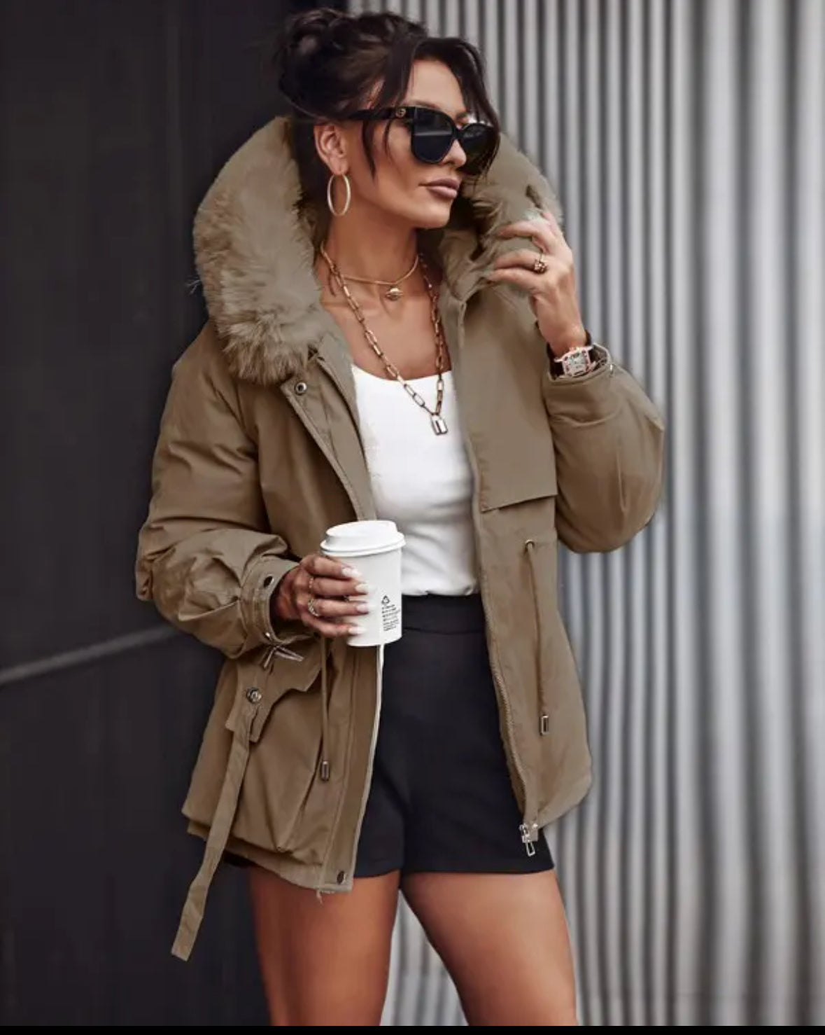 FZ Women's Faux Fur Hooded Cargo Parka Jacket - FZwear