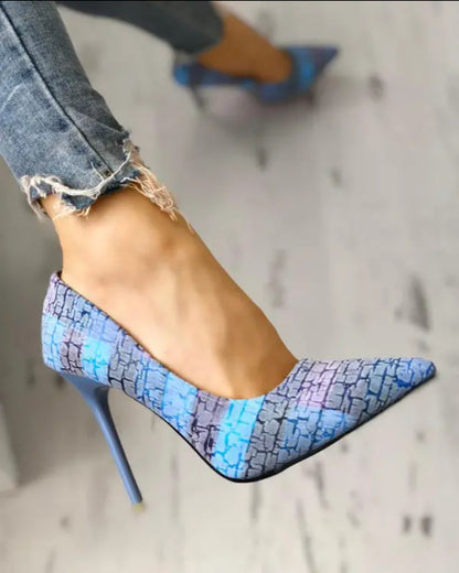 FZ Women's Contrast Color Pointed Toe Thin Heel Shoes - FZwear