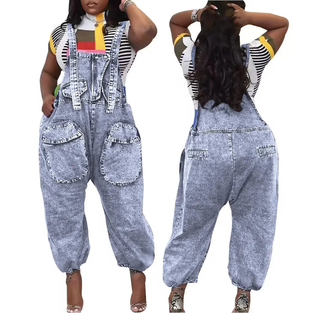 FZ Women's Loose Vintage Preppy Suspender Style Denim Jumpsuit