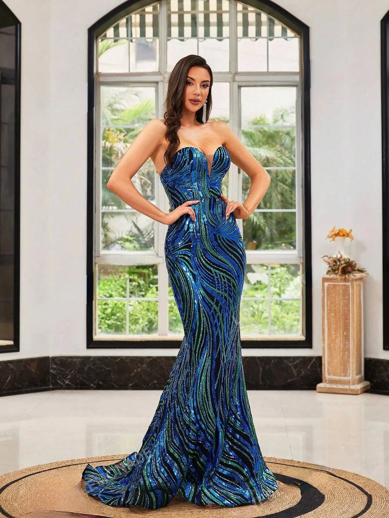 LOVE&LEMONADE Sexy Strapless Blue Sequin Fishtail Evening Gown Dress for Women Wholesale Dropshipping LM86175 FZwear