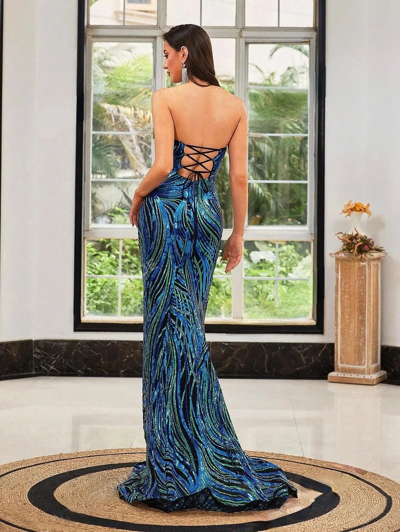 LOVE&LEMONADE Sexy Strapless Blue Sequin Fishtail Evening Gown Dress for Women Wholesale Dropshipping LM86175 FZwear