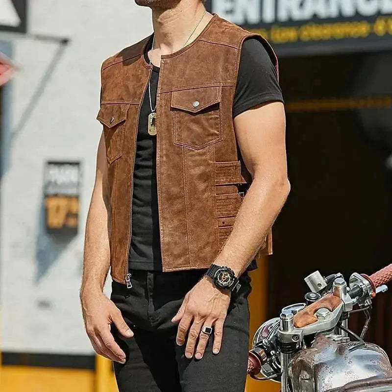 FZ Men's Vintage Motorcycle Vests Leather Jacket