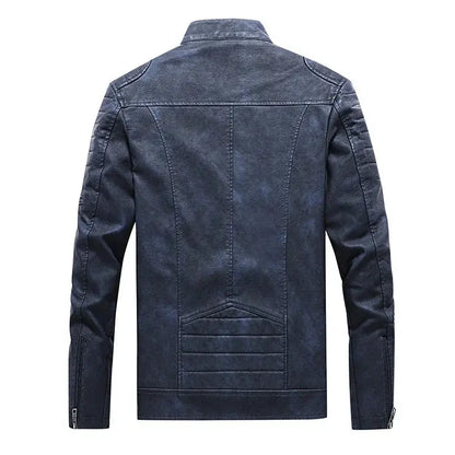 Men's Leather Jacket New Standing Collar Pu Leather Jacket Motorcycle Suit Plus Fleece Leather FZwear