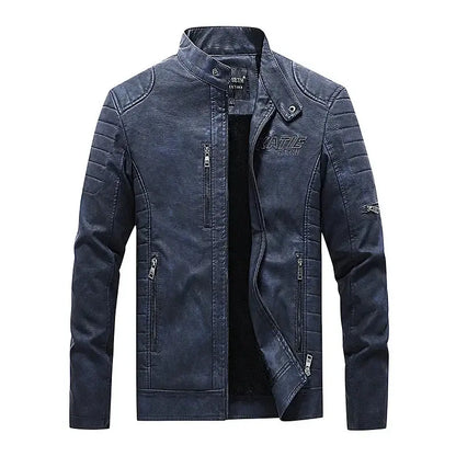 Men's Leather Jacket New Standing Collar Pu Leather Jacket Motorcycle Suit Plus Fleece Leather FZwear