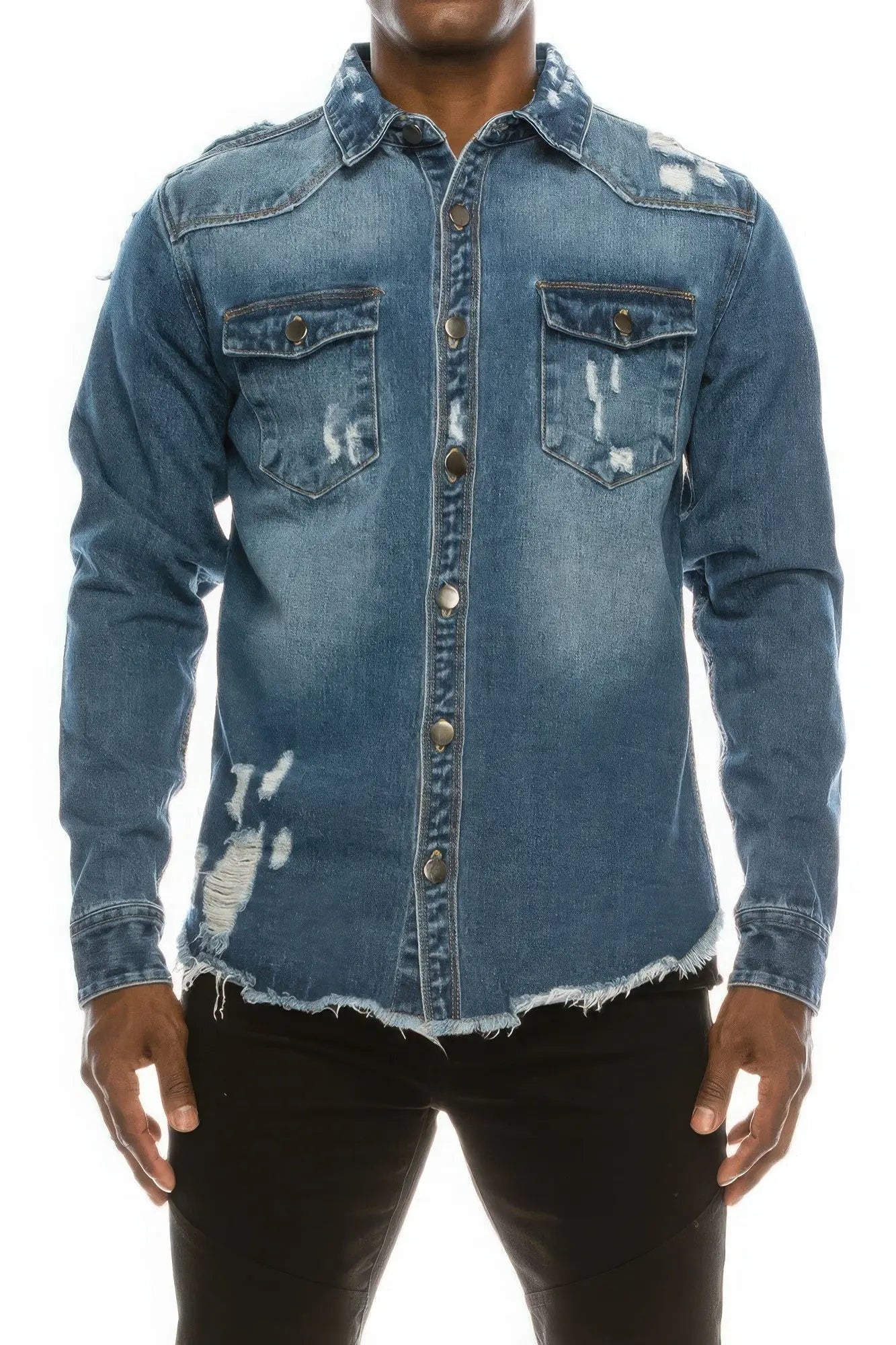 Men's Ripped Denim Overshirt CCWHOLESALECLOTHING