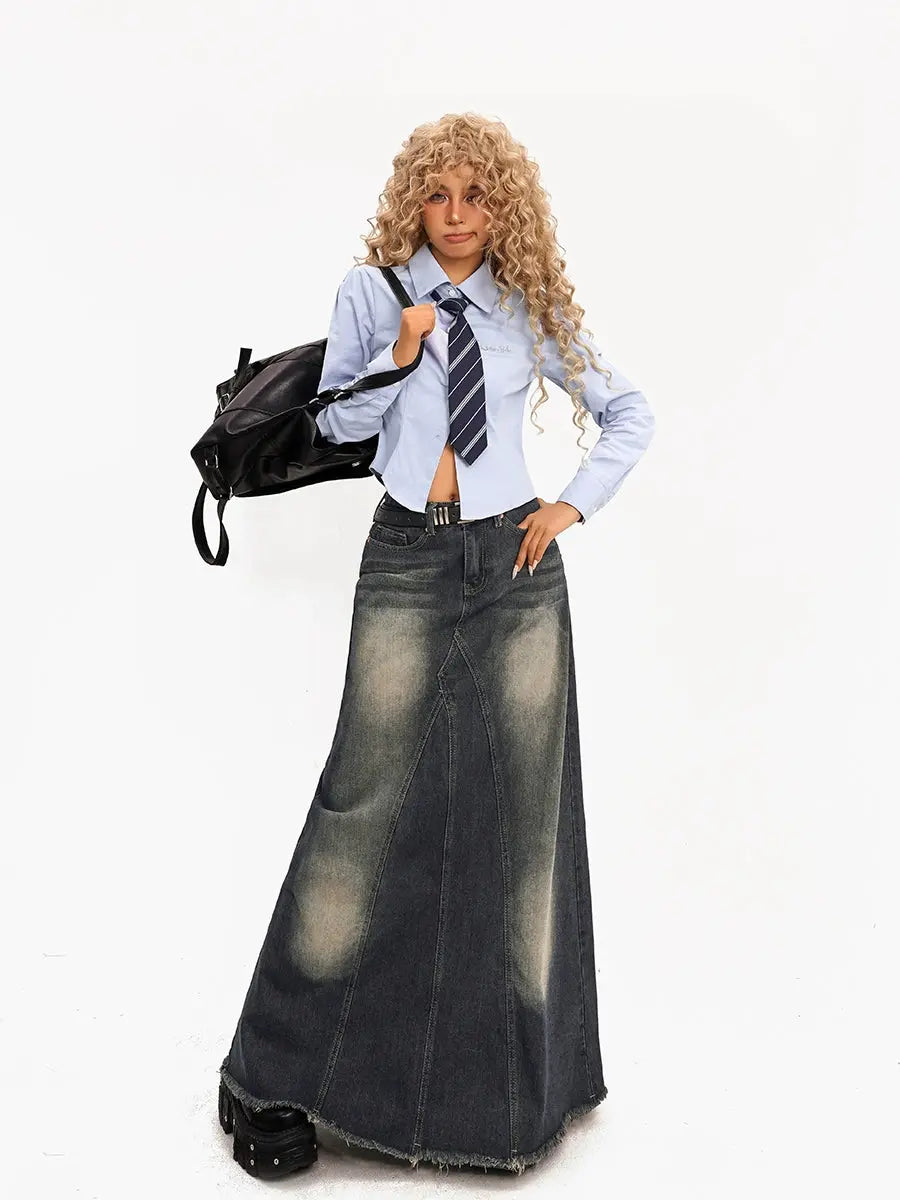 Moli Vintage Washed Frayed Patchwork Sexy Long Dress FZwear