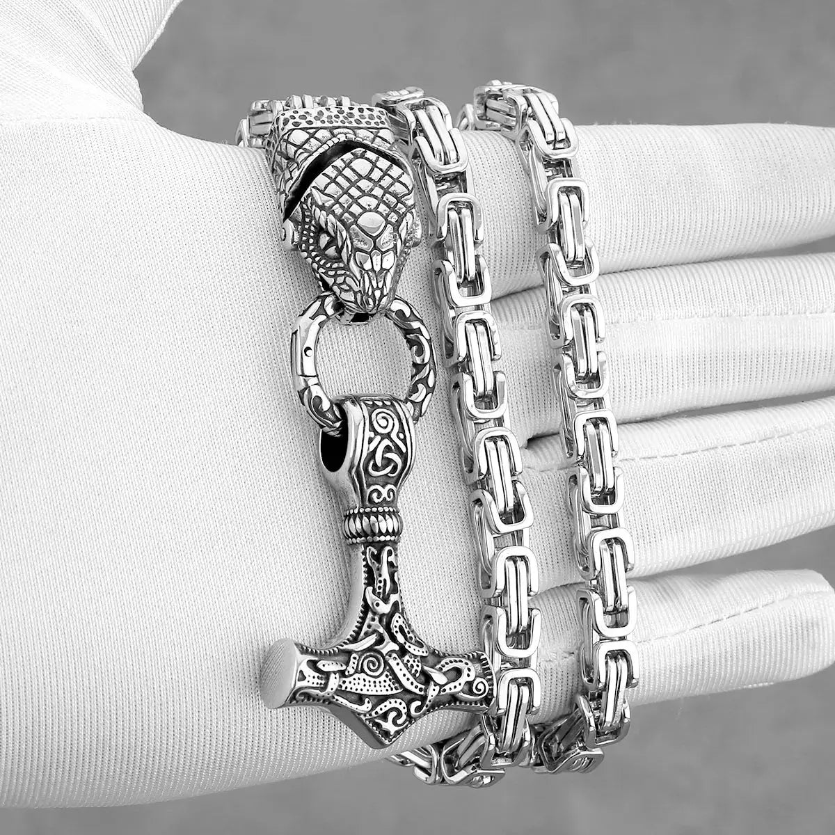 Nordic Odin Snake Head Necklace Fashion Men Thor's Hammer Stainless Steel Pendant Vintage Charm Accessories Jewelry Wholesale FZwear