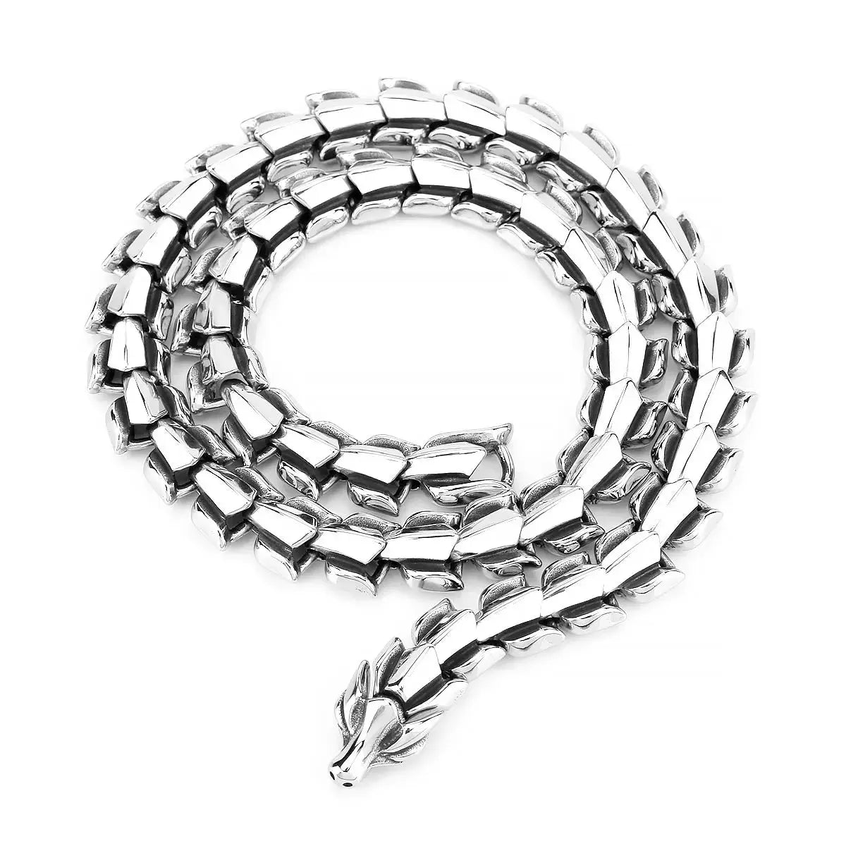 Nordic Viking Ouroboros Dragon Necklace Men's Stainless Steel Vintage Punk Chain Necklace Fashion Hip Hop Street Culture Jewelry FZwear
