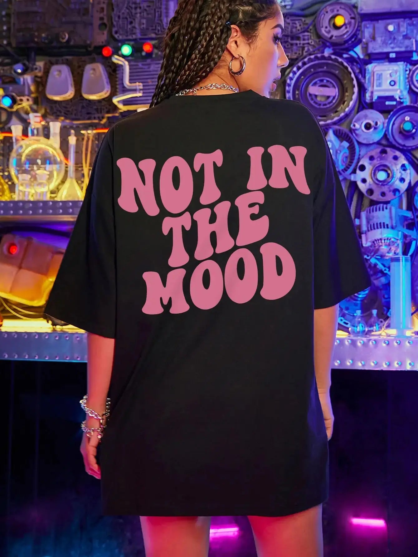 Not In The Mood Pink Letter Print T-Shirts Women Summer Cotton Clothing O-Neck Oversized Short Sleeve Breathable Casual Tshirt FZwear