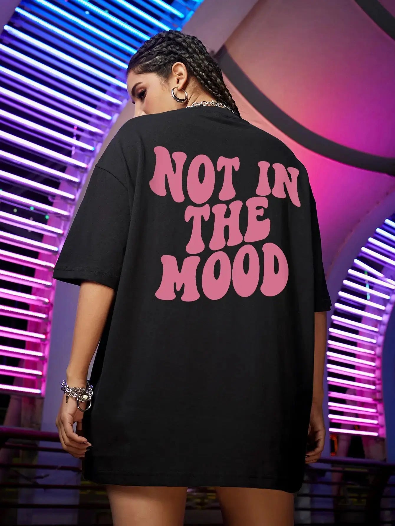 Not In The Mood Pink Letter Print T-Shirts Women Summer Cotton Clothing O-Neck Oversized Short Sleeve Breathable Casual Tshirt FZwear