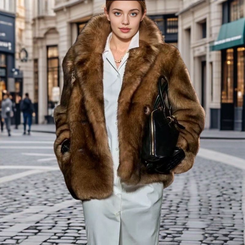 FZ Women's Imitated Mink Fur Collared Coat jacket