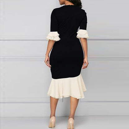 FZ Women's Plus Size Elegant Five Quarter Sleeve Irregular Asymmetric Lace Dress