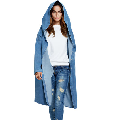 FZ Women's Popular Hooded Denim Trench Coat Jacket