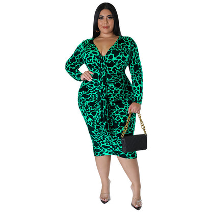 FZ Plus Size Women's Sexy Sheath Leopard Print Maxi Dress