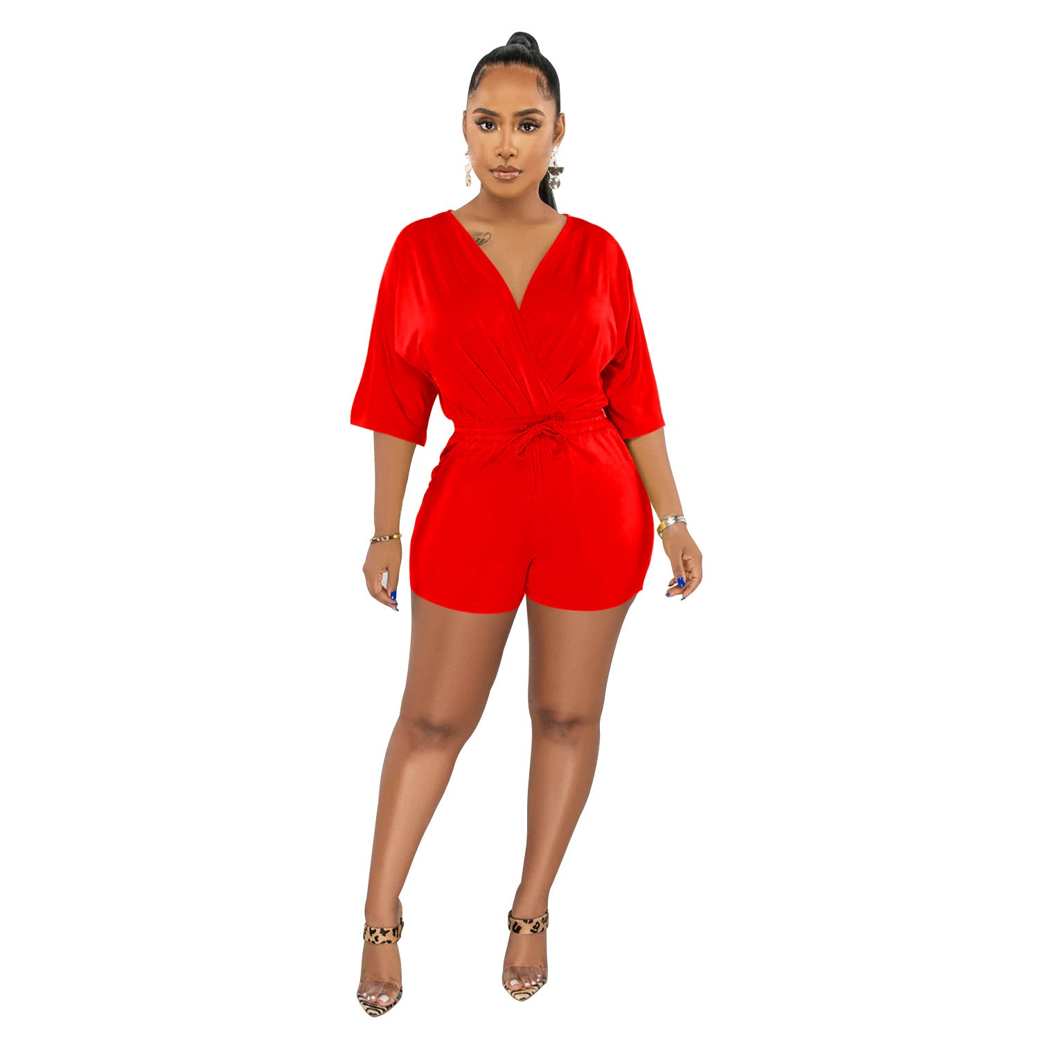 FZ Women's V Neck Half Sleeves Shorts Jumpsuit - FZwear